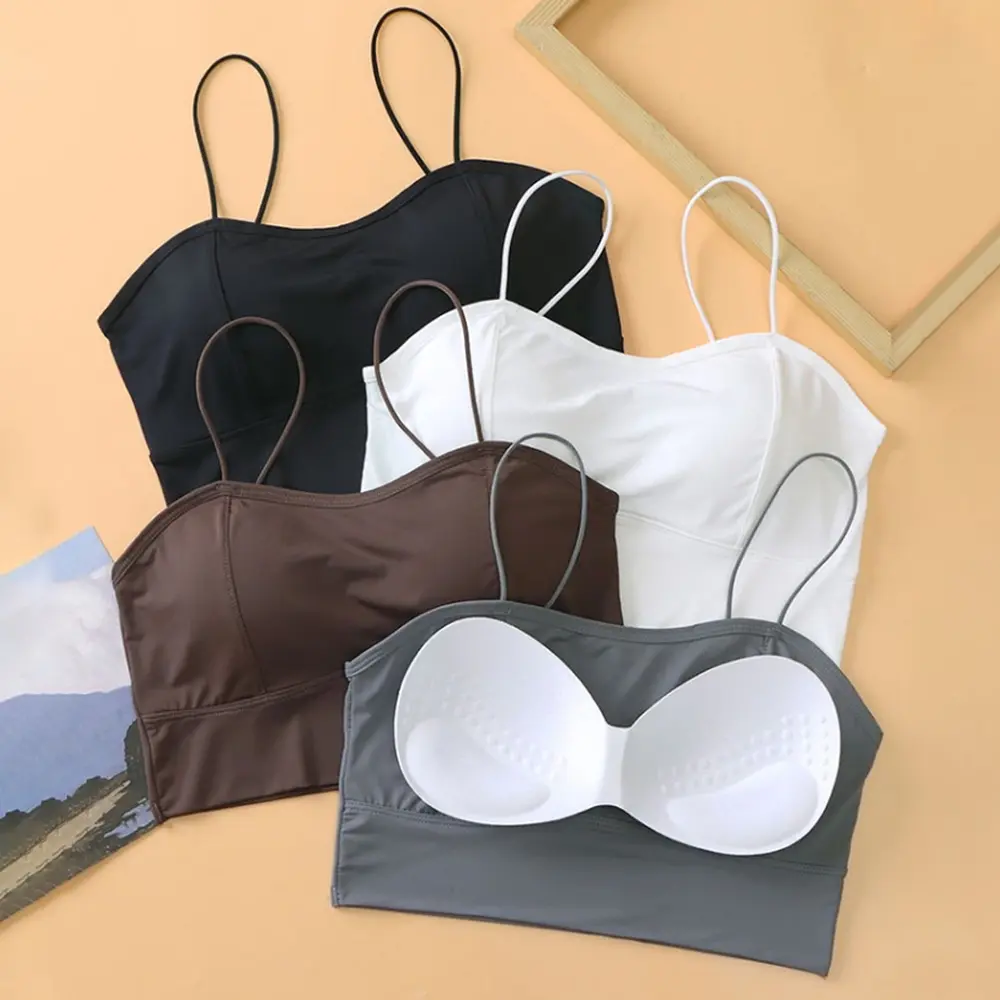 Thickened Cup Small Chest Large Ice Silk Beautiful Back Sling Wrapped Chest Tube Top Girls' Bra Gathering Underwear Anti-Light Comfortable And Breathable Bralettes Vest