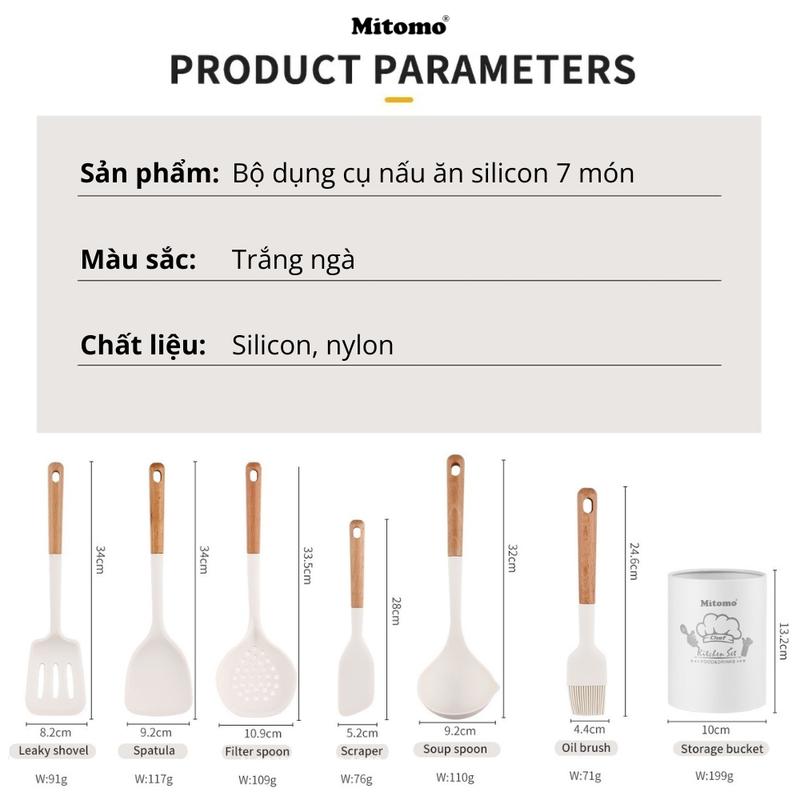 Product Introduction of Bộ dụng cụ nấu ăn, bộ muỗng Silicon chịu nhiệt cao cấp Mitomo GB4806.9-2016 - Hàng chính hãng 27
