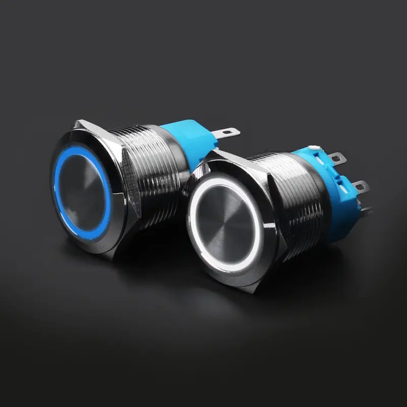 Nút Kim loại nhấn Tự nhả 22mm, Ấn Tự phục hồi có LED 3V-6V, 12-24V, 110-220V 3