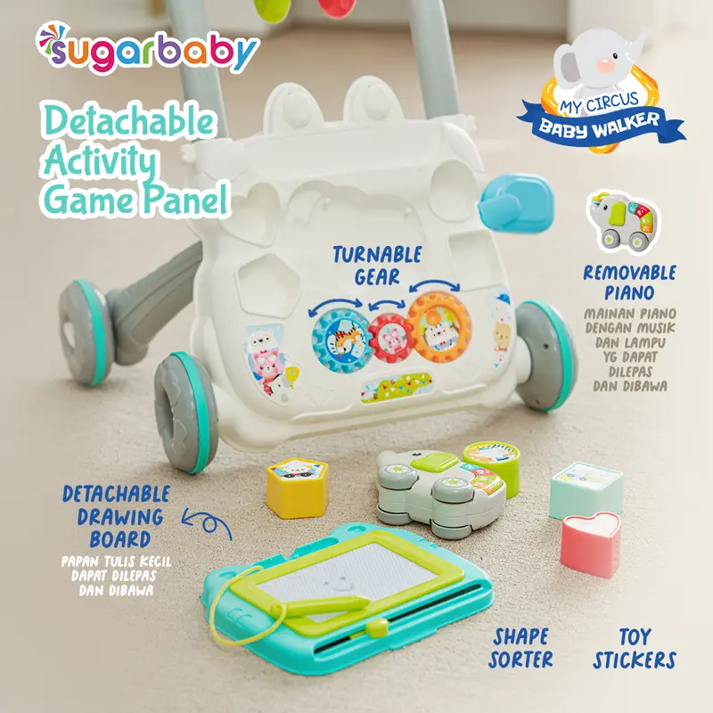 Sugar Baby My Circus Push Walker (Baby Walker)/ Mainan Dorong Bayi Green Pink 3