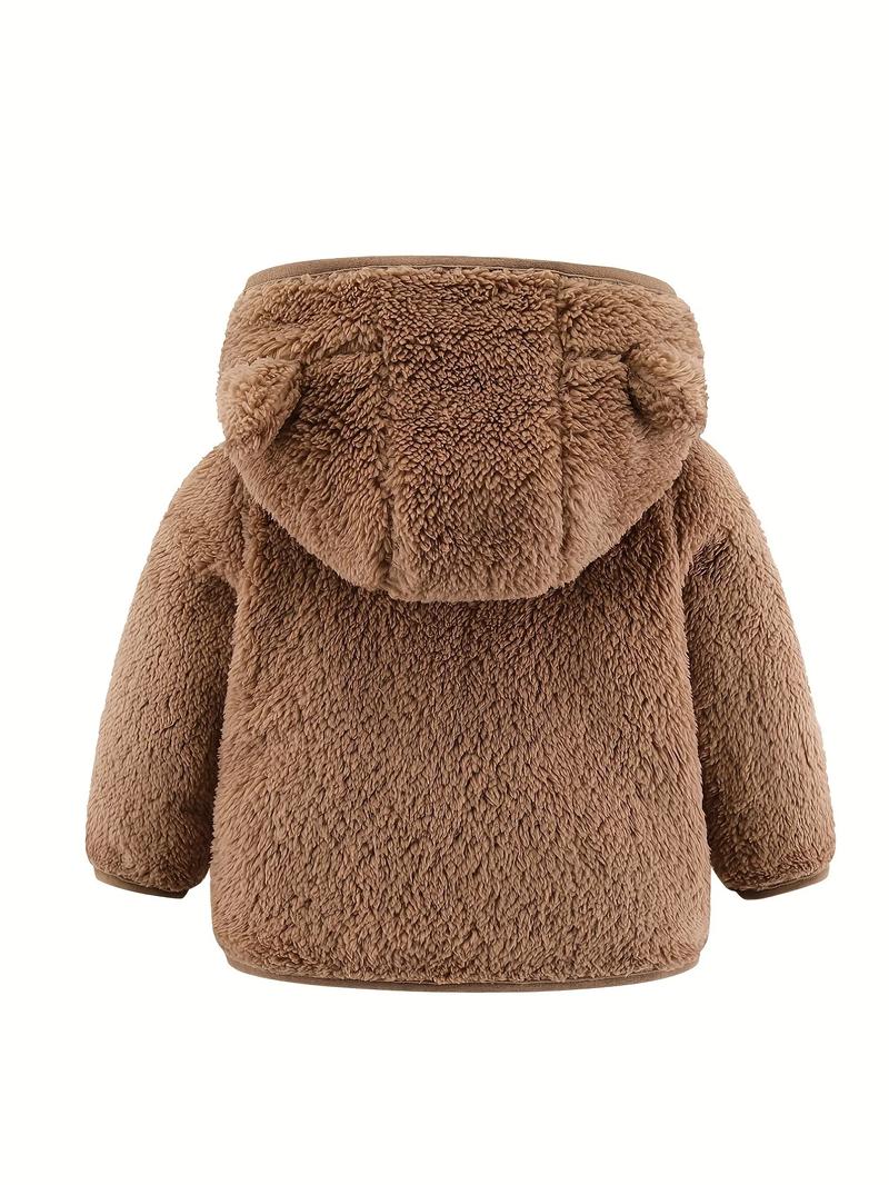 Product Introduction of 0-4 Years Old Spring And Autumn Male And Female Babies Hooded Bear Ears Zipper Warm Long Sleeve Top Solid Color Jacket 8