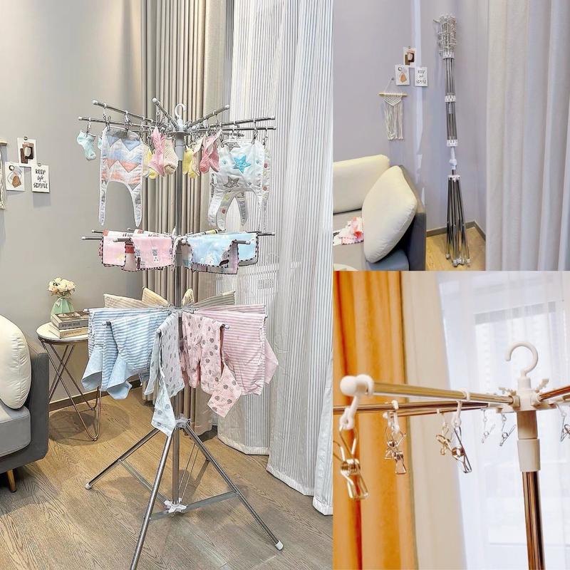 [HONPER]Cây Phơi Đồ Inox Đa Năng 3 Tầng 60 Kẹp/ Móc Phơi Quần Áo, Đồ Em Bé Trẻ Sơ Sinh Tiện Lợi cây