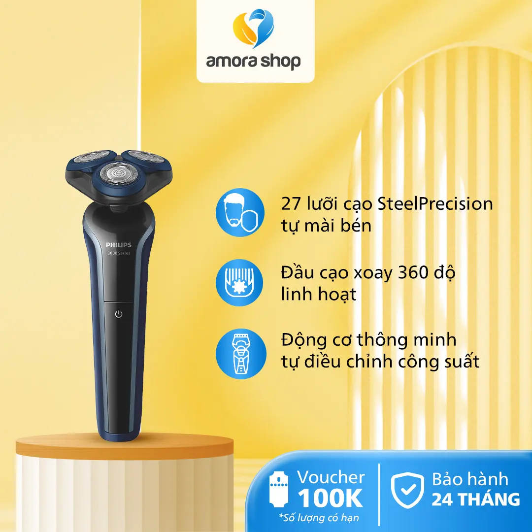 Máy cạo râu khô và ướt Philips S3608/10, Sạc nhanh 5 phút, Bảo hành 24 tháng