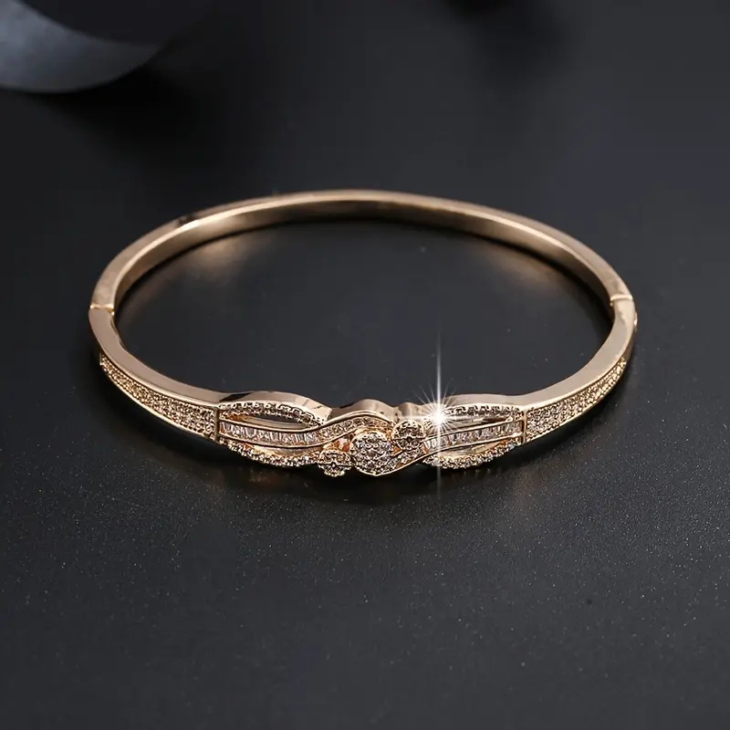 Elegant Golden-Tone Starry Sky Bracelet with Sparkling Zirconia Crystals - Luxurious Copper Bangle for Everyday & Party Wear, Bangle Bracelet 6