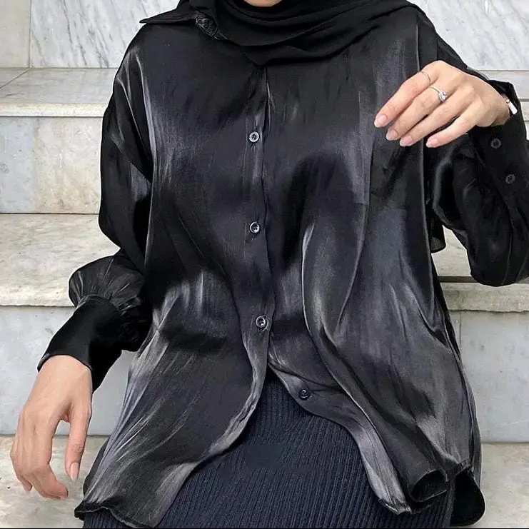 SHIMMER SHIRT /SHIMMER TOP premium Korean Model terbaru vintage colorfull tebal silky  oversize  atasan  wanita  baju  panjang Kancing Cantik Crop Remaja kemeja bona 5