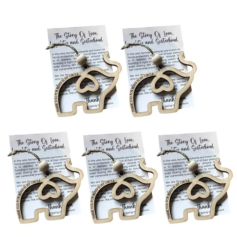 Wooden Elephant Design Ornament, 1/3/5 Counts Friendship Themed Ornament with Story Card, Sisterhood Elephant Ornament for Women Tribe 0