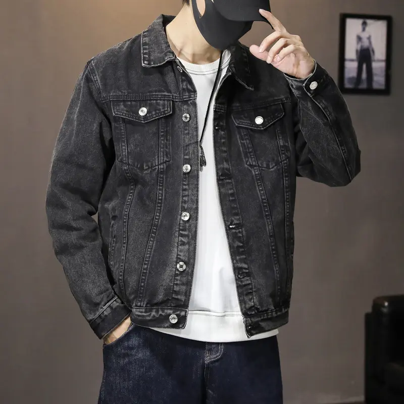 Áo khoác JEANS nam nữ basic AJ001, Áo khoác bò dài tay cổ bẻ cổ điển trường tồn thời gian Menswear Jacket