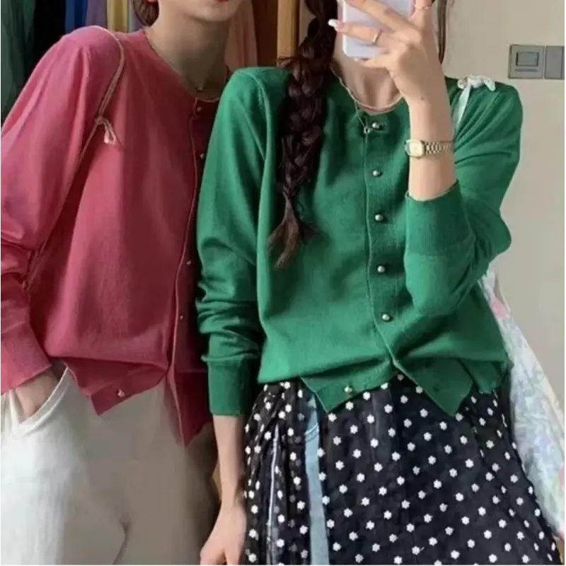 Áo Khoác Mới Cho Mùa Thu Và Mùa Đông, Phong Cách Hàn Quốc, Áo Len Kẹo Chống Lão Hóa, Dài Tay, Cổ Tròn, Áo Cardigan Dệt Kim Cho Nữ Top Women 1