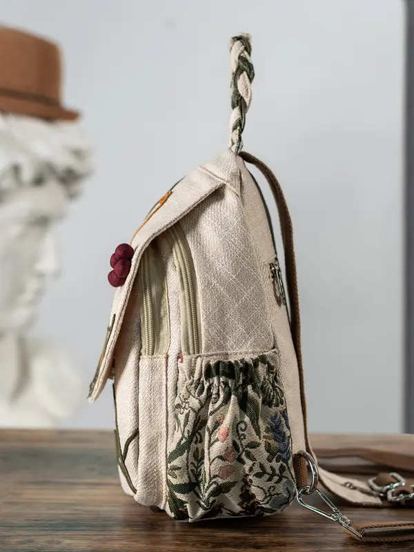 Boho Style Embroidered Backpack, Bohemian Vintage Style Multi-compartment Backpack, Fashionable Backpack for Women & Men 3