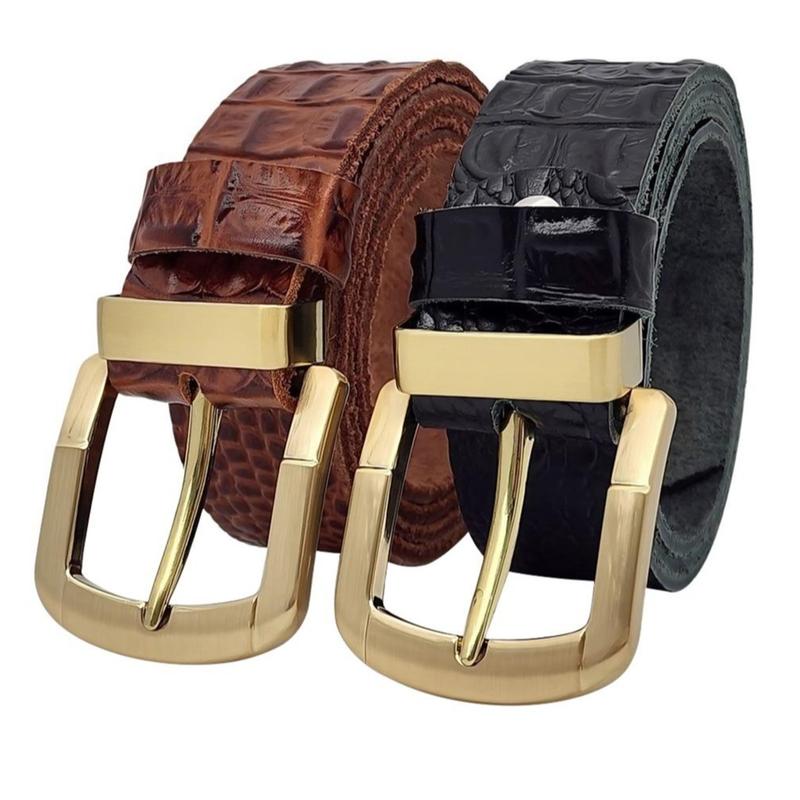 Thắt lưng nam da bò dập vân cá sấu DHM-500 | Khoá kim vàng nguyên khối loại tốt thời trang | Bảo hành 12 tháng