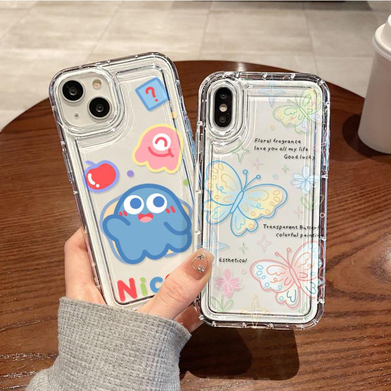  Túi khí bướm hoạt hình dễ thương vỏ trong suốt Ốp Điện Thoại cho IPhone 11 12 13 14 15 Pro Max 6s 7 8 Plus SE 2020 XS Max XR X vỏ Ốp Điện Thoại chống sốc vỏ điện thoại di động silicon 