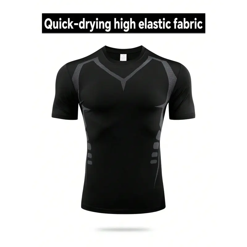 1pc Men's Compression Short Sleeve Base Layer Tight Fit Activewear For Core Workout 1