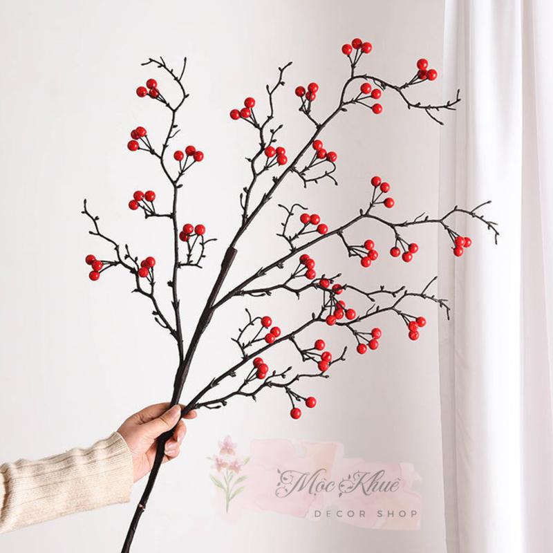 Mộc Khuê - Cành lựu- cành hồng- cành đào đông- cành táo đồng- cành rẻ quạt lẻ trang trí ngày tết bình hoa giả ngày tết decor nhà cửa ngày tết Decor Phòng