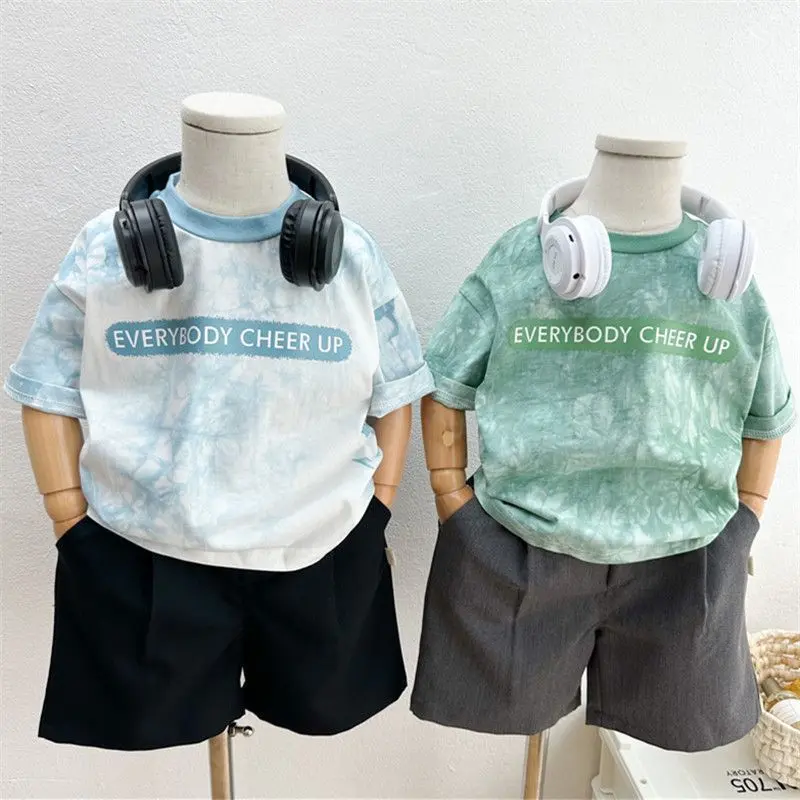 Áo Thun Cotton, Cotton Nguyên Chất, Hàng Mới Về Mùa Hè, Dành Cho Nam Và Nữ, Trẻ Em Trung Bình Và Nhỏ In Nhuộm Cà Vạt, ngắn Tay, Thiết Kế Hợp Xu hướng