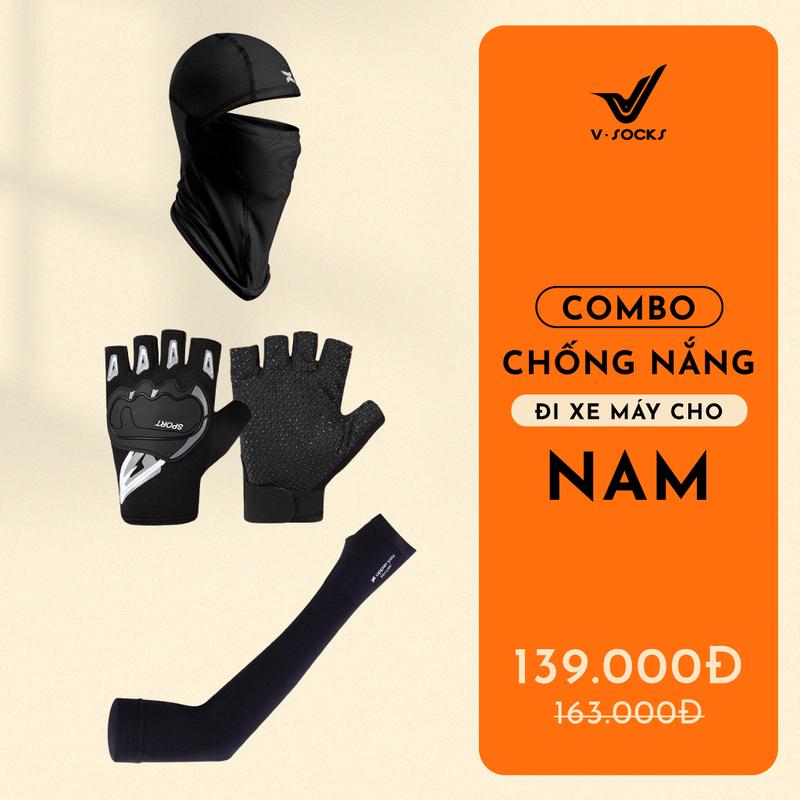 Combo Chống Nắng Chống Tia UV Nam UPF50+ VSocks Khăn Trùm Fullface, Găng Tay Chống Nắng, Bao Tay Lái Xe