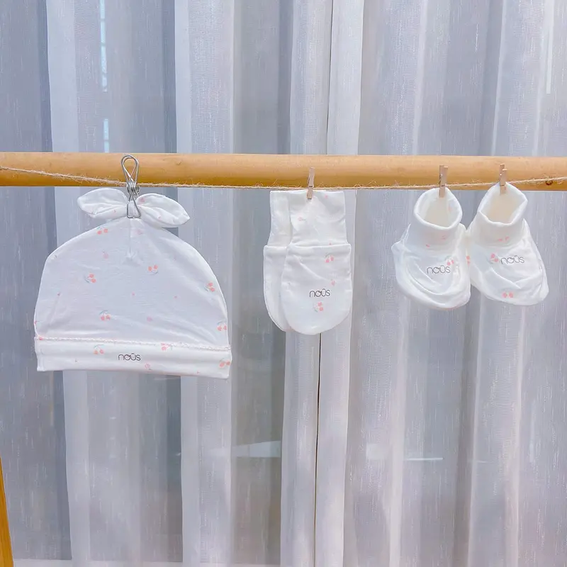 Nous - Phụ kiện mũ, bao tay chân màu trơn và hoạ tiết cho bé sơ sinh chất liệu petit 5