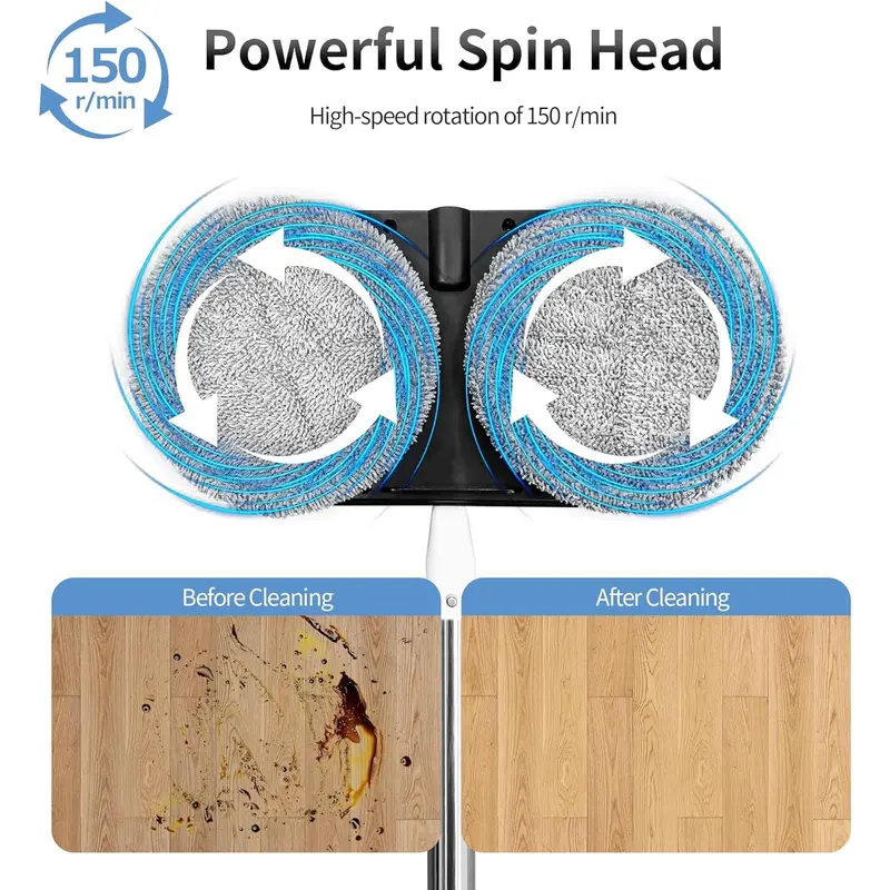 Cordless Electric Mop for Floor Cleaning, AlfaBot WS-24 Electric Spin Mop, Electric Mop with Water Sprayer and LED Headlight, Lightweight & Rechargeable Floor Scrubber for Hardwood Tile Floors 1