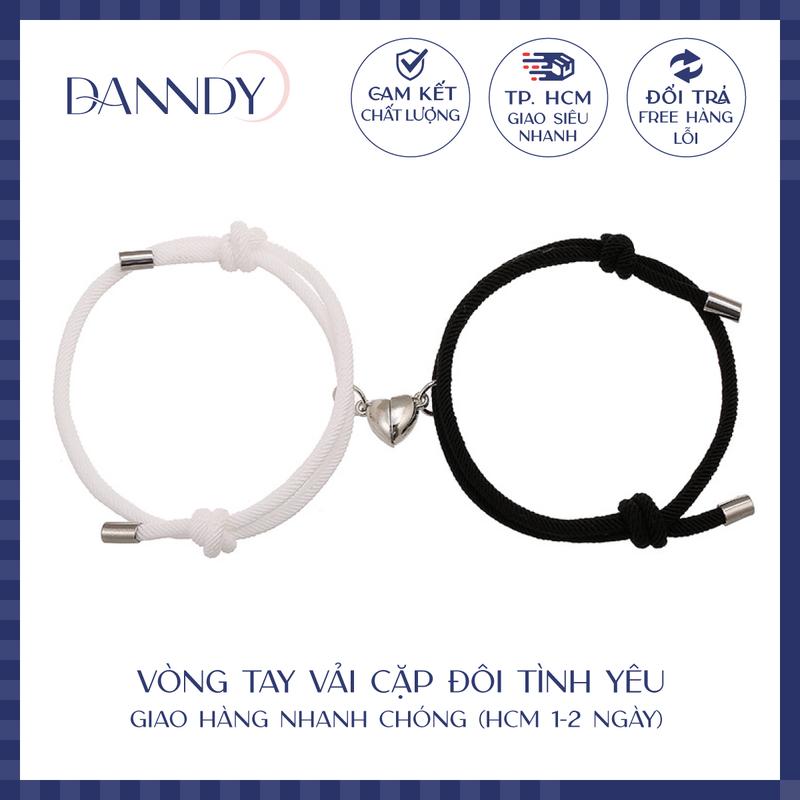 Vòng tay vải cặp đôi hình trái tim có nam châm. Vòng đôi nam nữ cặp đôi tình yêu cao cấp freesize | Dandy Phụ Kiện Đeo Tay vòng  cảm
