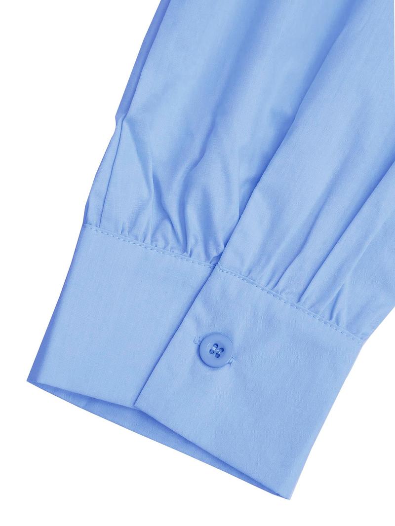 Product Introduction of Women's Plain Ruched Button Front Shirt, Elegant Long Sleeve Collared Top for Spring & Fall, Ladies Clothes for Work Office Business 4