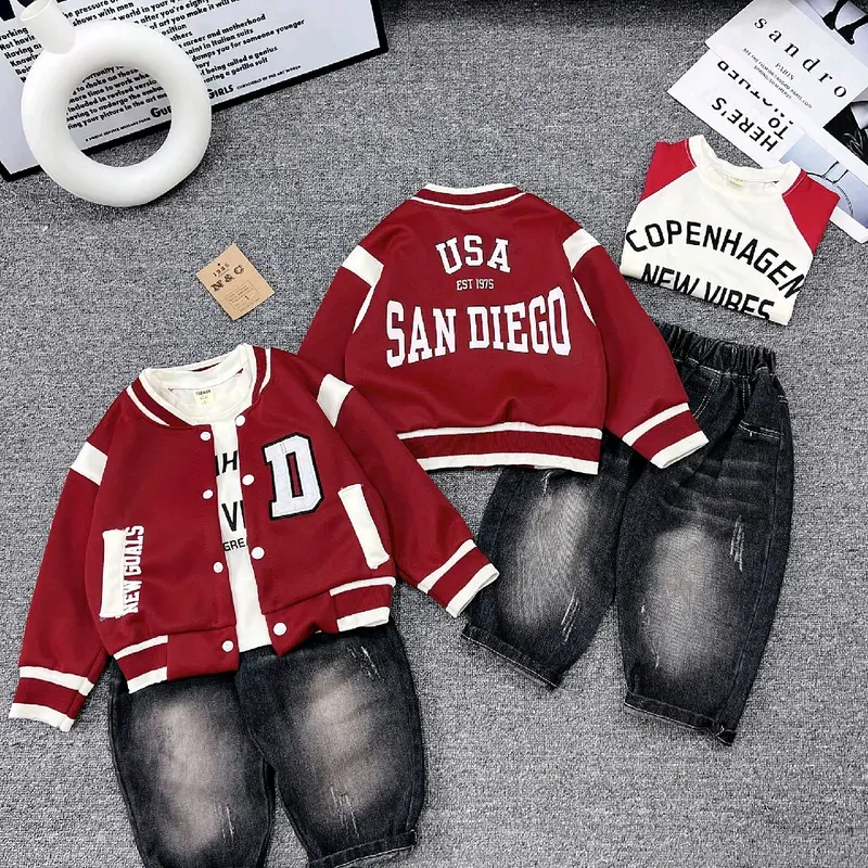 2 mẫu( tặng vòng)bộ nỉ ép quần jeans 4 chi tiết dài tay của bé trai sai 10-25kg( quần dài 3,5 gang)( phom to bạn ít tuoi không  tăng sai) 0