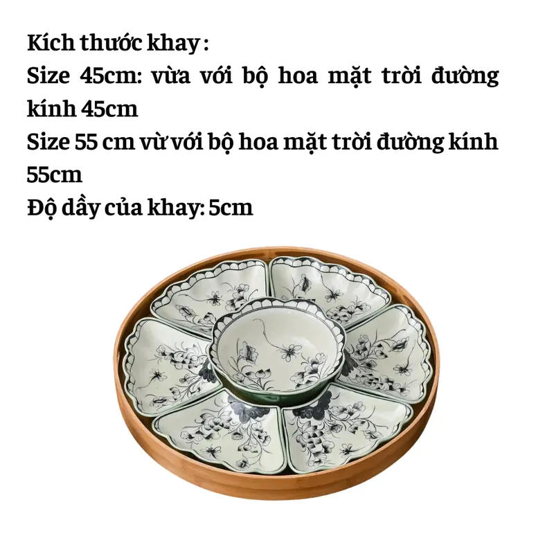 Khay gỗ tròn đựng đồ thờ, mâm gỗ đựng bộ hoa mặt trời, khay mây đựng đồ thờ Decor, khay tre đựng mứt tết, khay tre đựng đồ thắp hương Gốm Nhà Lò 2