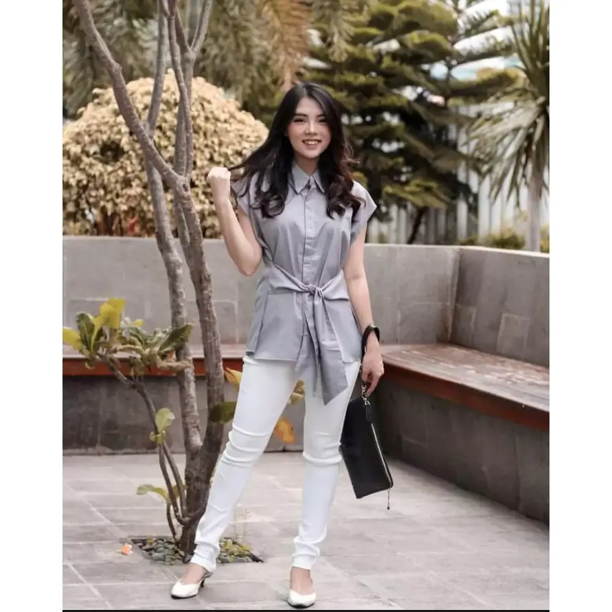QAZIA BUSANA- Kemeja Viona - Baju Kemeja Blouse Original / Kemeja Crinkle/ Size Fit L Crinkle Nyaman