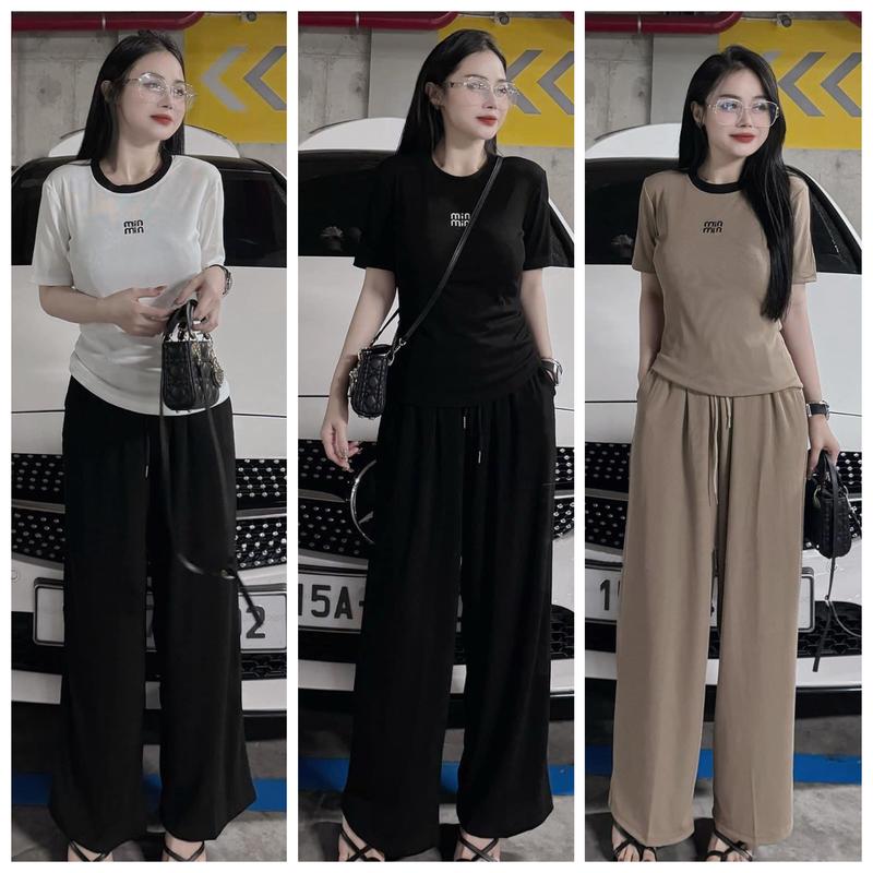 Bộ quần áo cộc tay nữ size 40 tới 60kg, hoạ tiết thêu sắc nét, chất vải thun tăm mềm mại co giãn thoả mái. Women Top set thường