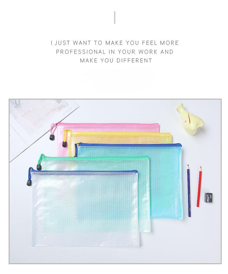 Product Introduction of A3A4A5A6Transparent File Mesh File Zip Zipper Bags Waterproof Office School Stationery Mesh 4