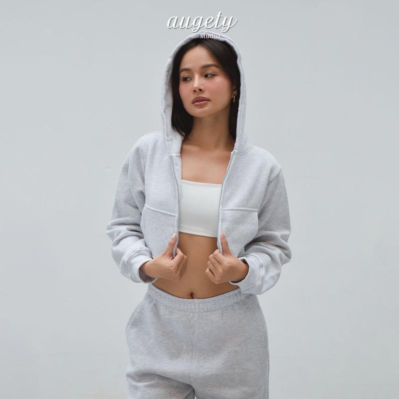 Áo khoác Croptop Hoodie Zip nỉ bông cotton Augety Nữ