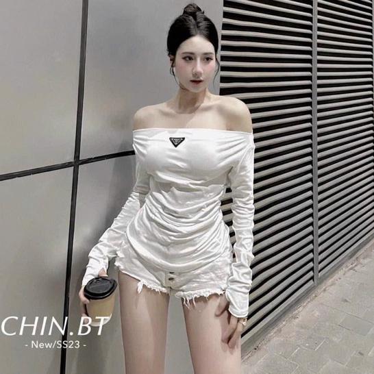 Áo trễ vai nữ tay dài nhún sườn eo 2 bên, áo thun bẹt vai thun mát tôn dáng mặc thu đông G417 Top Women TOP 2025 1