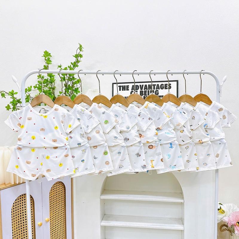 { CHẤT MÁT, VẢI ĐẸP} Combo 3-Combo 5 Bộ Cộc Tay Cài Vai NỀN TRẮNG Cho Bé Trai, Bé Gái Chất Petit Mềm Mại, Mát Lạnh Từ 5-15Kg_M26