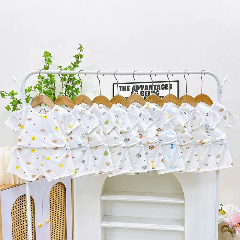 { CHẤT MÁT, VẢI ĐẸP} Combo 3-Combo 5 Bộ Cộc Tay Cài Vai NỀN TRẮNG Cho Bé Trai, Bé Gái Chất Petit Mềm Mại, Mát Lạnh Từ 5-14Kg_M26 0