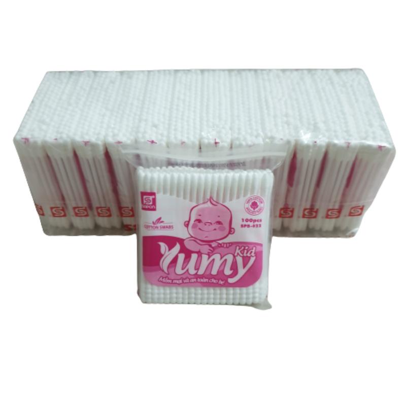 Combo 1 lốc 12 túi tăm bông ngoáy tai yumy đầu nhỏ tròn xoắn 100 cây dùng cho bé trang điểm ,lấy ráy tai Cosmetic Nữ Women