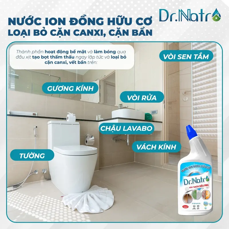 Nước ion Đồng Hữu Cơ Dr Natro - Làm Sạch Rong Rêu, Cặn Canxi, Ron Gạch, Vết Rỉ Sét, Vết Bám Xi Măng,.......Chai 1000ml - Tặng 1 miếng chà nhám + 1 Miếng Cước Tím 4