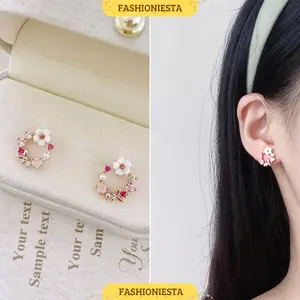Anting-Anting Lingkaran Bunga Anti Karat S925 Aksesoris Wanita Korea Style Fashion
