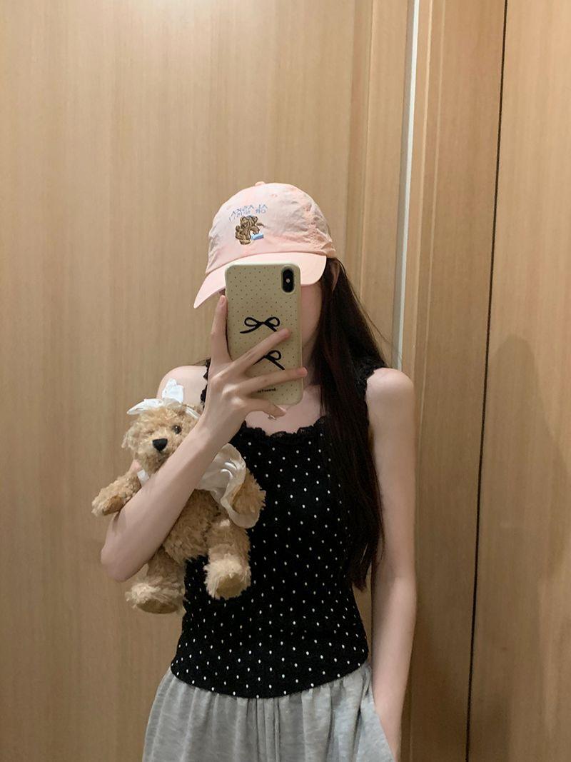 Product Introduction of Red Polka Dot Lace Camisole Women's Summer Slim-Fit Short Sleeveless Top 5