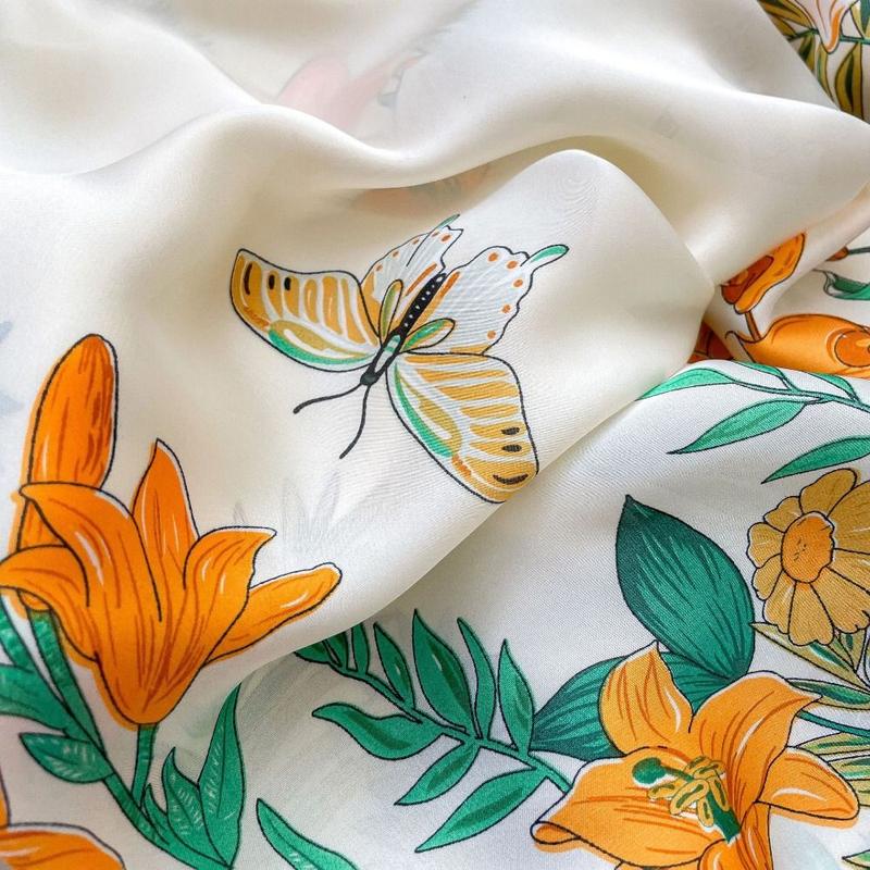 Product Introduction of Women Luxury Silk Scarf Breathable Print Handkerchief Spring Smooth Bandana 20