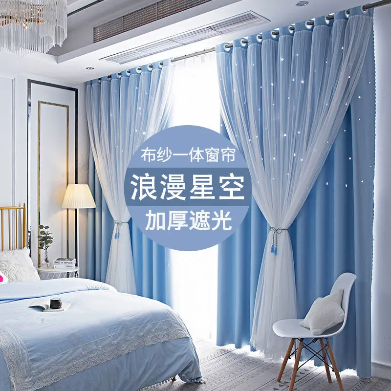 Rèm Làm Sẵn, Hình Ảnh Cao Cấp, Phong Cách Công Chúa, Tấm Che Nắng Ins, Thích Hợp Cho Phòng Ngủ, Với Ngôi Sao Rỗng Và Rèm Nổi, Lắp Đặt Không Cần Đục Lỗ, Ưu Đãi Đặc Biệt