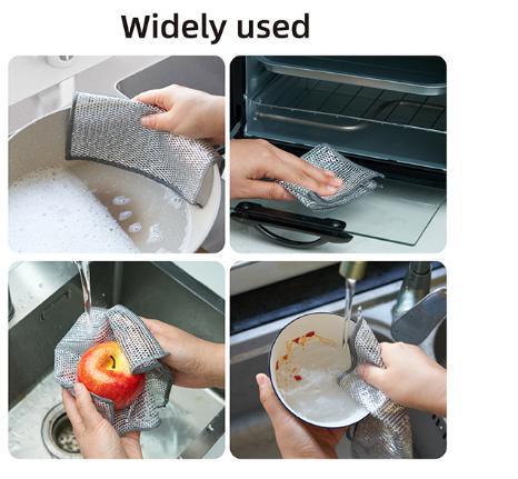 10 Counts Dishwashing Rags,Multipurpose Non-Scratch Wire Dishcloths for Wet and Dry Use, Reusable Wire Cleaning Cloths for Kitchen, Sinks, and Pans Silver Removable, Washable & More 2