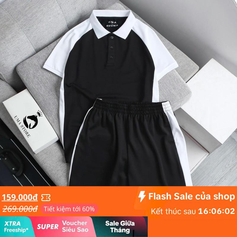 Bộ quần áo thể thao nam nữ phối màu chất liệu cá sấu dệt kim, nam tính, trẻ trung, thanh lịch - ( POLOUMAOR ) Menswear Áo Quần Shirt Có Cổ Ngắn Tay Cộc Tay [ Bộ Polo phối ]