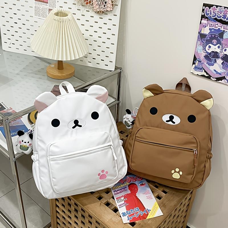 Product Introduction of Chic Bear-Themed Nylon Backpack for Women - Casual School & Travel Daypack, Solid Color with Practical Pockets, Available in White/Brown/Yellow 20