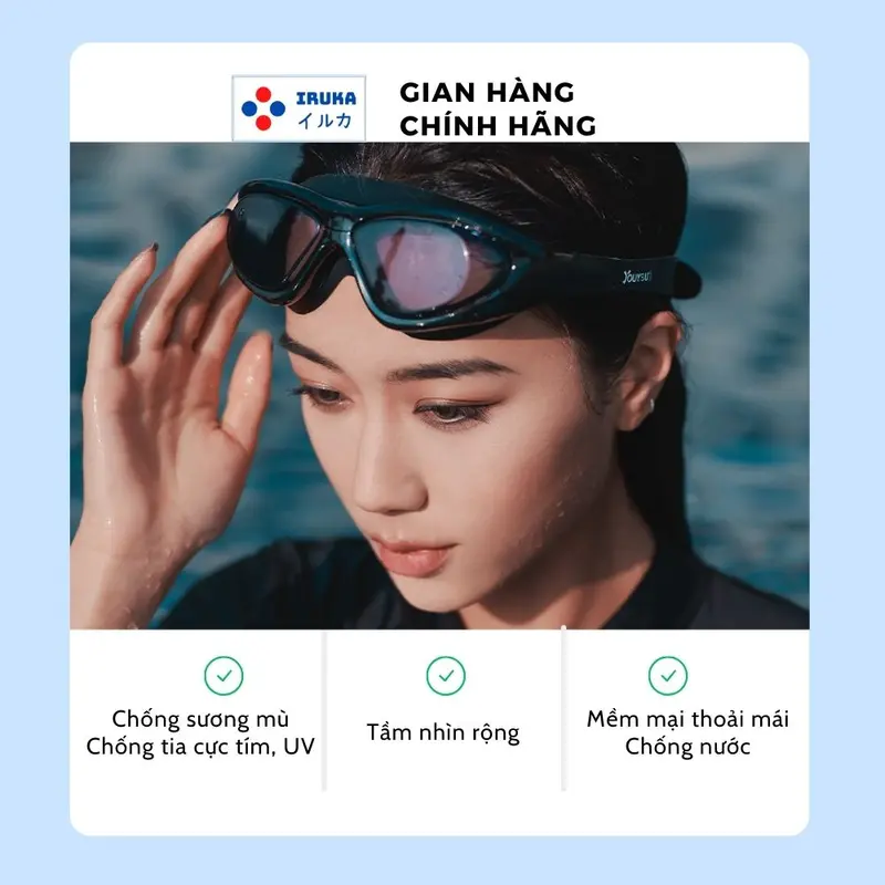 [Giảm 40%] M13 KÍNH BƠI CẬN CAO CẤP Iruka chống nước người lớn từ 35kg, màu đen, chống mờ sương, chống nước, chống tia UV 5