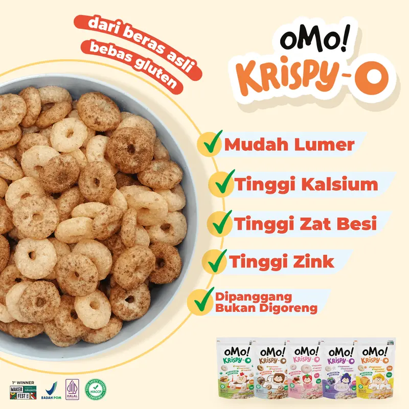 OMO! Krispy - O / Healthy Snack Bayi 8 bulan / Cemilan Beras Crispy 15 gr bb booster 1
