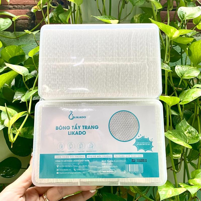 BÔNG TẨY TRANG LIKADO 400 MIẾNG size 6 x 5 cm CÓ HỘP tiện lợi chăm sóc da