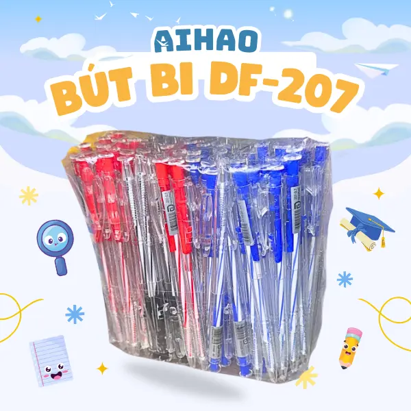 Combo 100 cây bút bi DF-207 Aihao 0.7mm (Mực xanh, Mực đỏ, Mực đen)