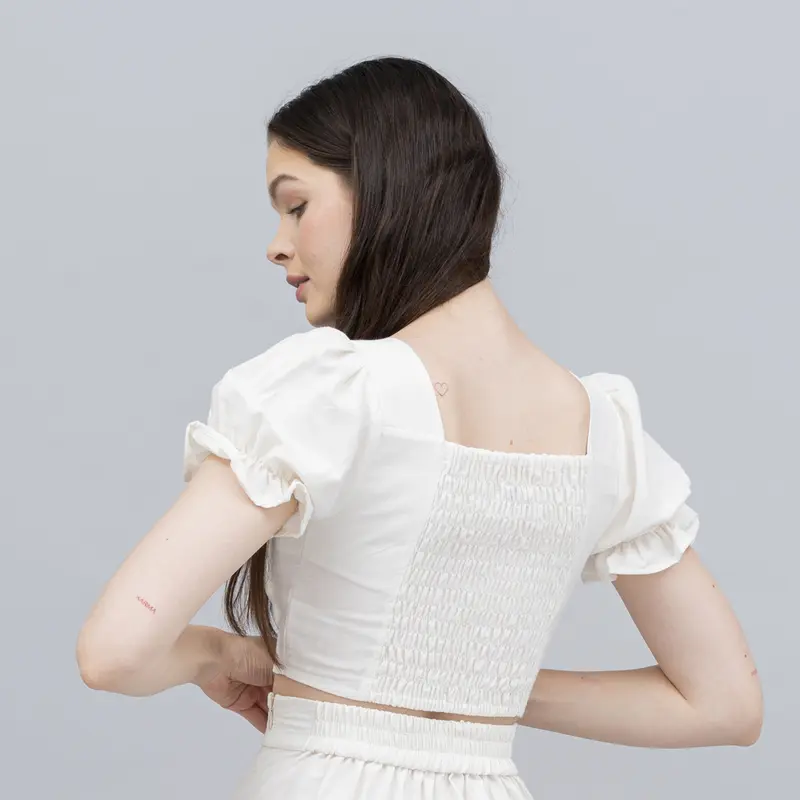 JOUETA | Eura Atasan Wanita Korean Style Ruffle Kekinian Terbaru Warna Putih Bahan Linen 4