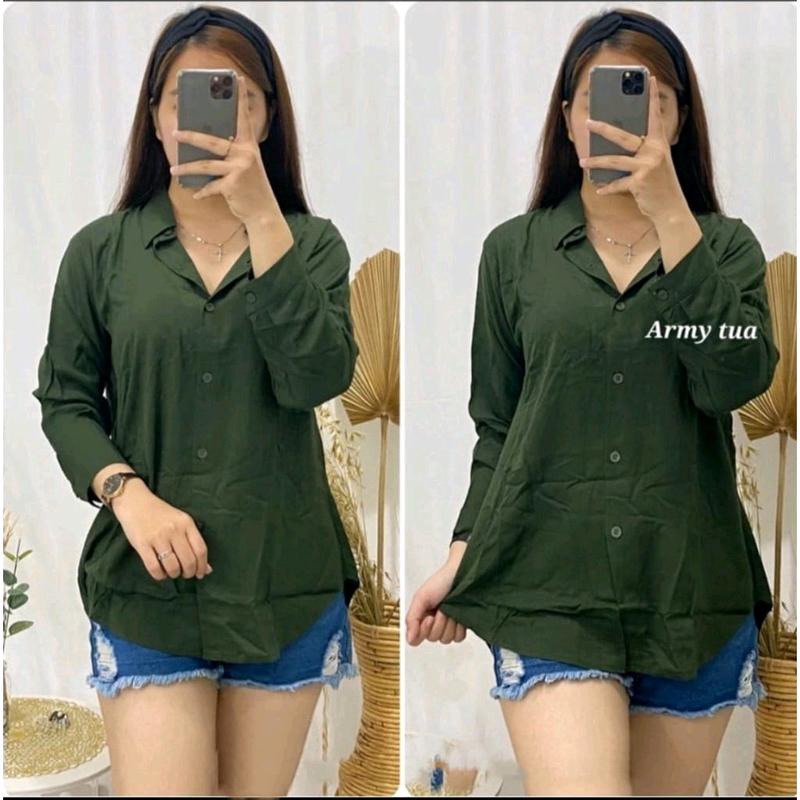KEMEJA OVAL WANITA LENGEN PANJANG Polos Crinkle Baju Atasan Kerja Basic Casual Santai Kancing Oversize Simple 3