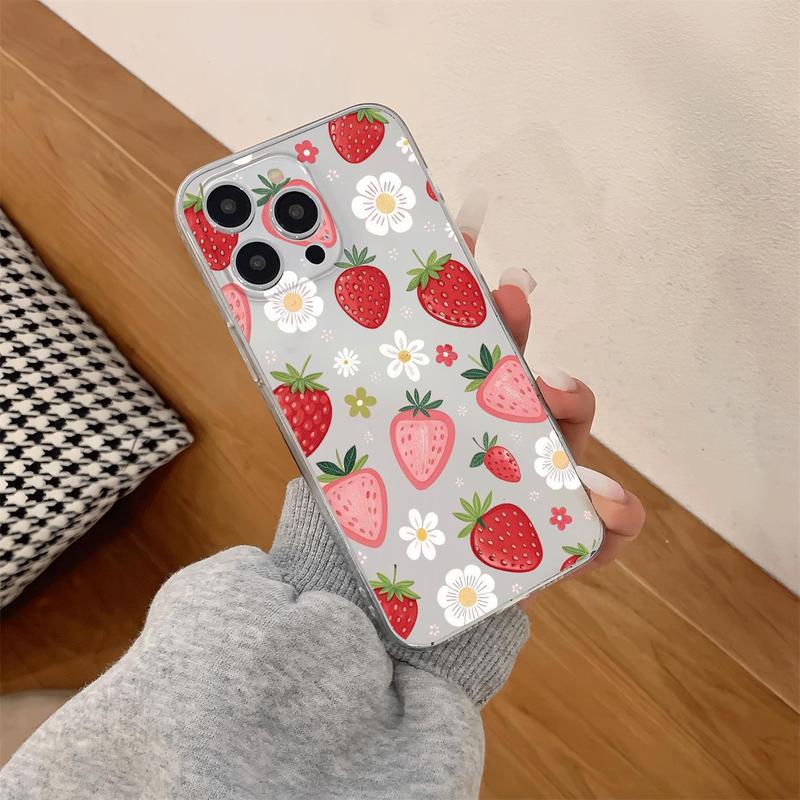 Strawberry Pattern Phone Case, Decorative Phone Protector Cover, Phone Accessories Compatible with iPhone 16 Pro Max 15 14 13 12 11 Pro Max Plus X XR XS Max 7 8 Plus Mini, Casing 4