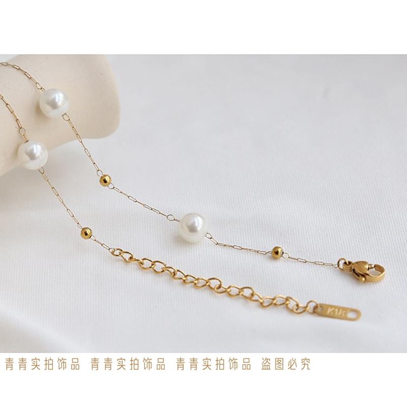 Product Introduction of 2024 [Titanium Steel Does Not Fade] Strong Light Feeling Starry Sky Shell Pearls Transfer round Beads Doudou Interval Besties Necklace Gift 8