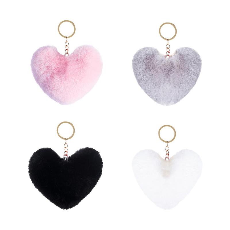 8CM Fluffy Pompom Keychain Gifts For Women Soft Heart Shape Pompon Key Chain Ball Car Bag Accessories Key Ring 8